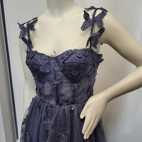 NWT Beautiful Indigo Butterfly Dress Corset Back Formal Prom Wedding Bridesmaid - Picture 3 of 13